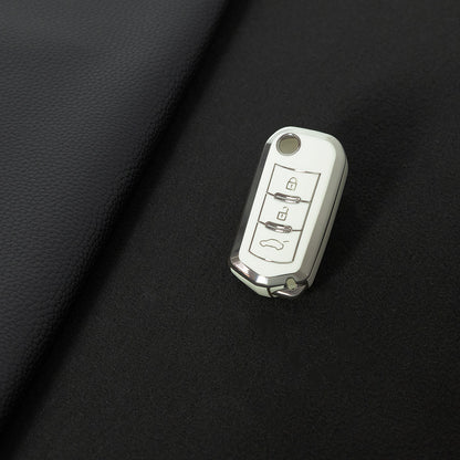 TRD1T1 White-Silver Plating Car Key Cover New Soft TPU Car Remote Key Case Cover Holder for GAC Trumpchi GS GA3 GA5 GA6 GS4 GS8 Keyless Protector Shell Auto Accessories