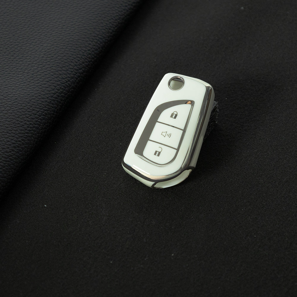 TOA4T1 White-Silver Plating TPU Car Key Case Cover for Toyota Hilux Yaris RAV4 Corolla Avensis Aygo Verso Scion TC Auris