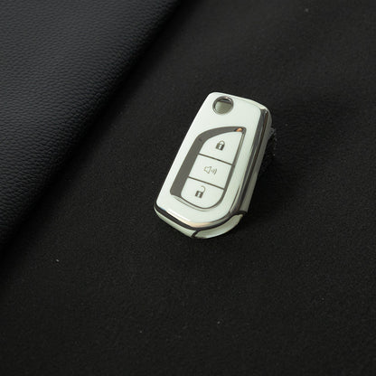 TOA4T1 White-Silver Plating TPU Car Key Case Cover for Toyota Hilux Yaris RAV4 Corolla Avensis Aygo Verso Scion TC Auris