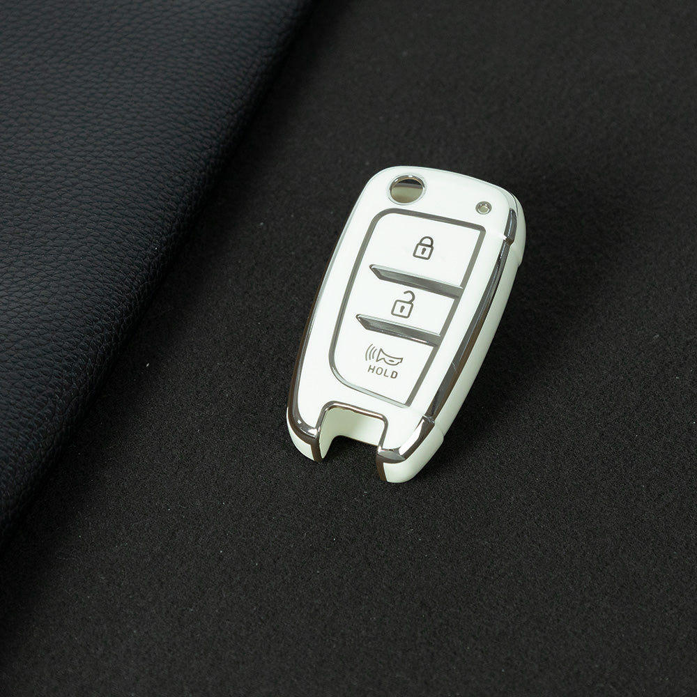 HYB2T1 White-Silver Plating TPU Car Key Case Cover for Hyundai Solaris 2 Elantra I30 I35 I40