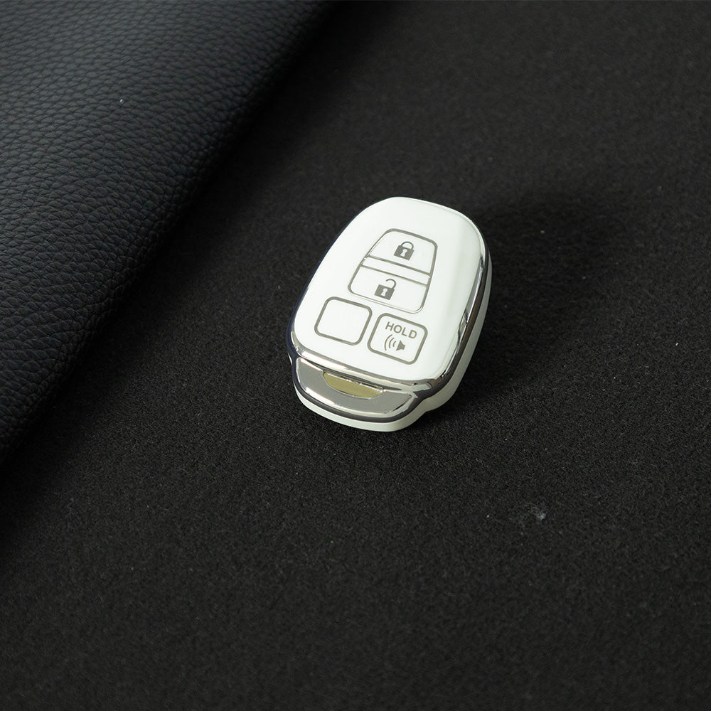 TOP1T1 White-Silver Plating TPU Car Key Cover Case for Toyota Corolla Camry Prado Highlander Auto Key case for Toyota 3 Buttons Key