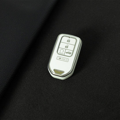 HOA6T1 White-Silver Plating Car Key Cover New Soft TPU Car Remote Key Case Cover Shell Fob for Honda Civic Vezel City Jade Pilot Jazz BRV XRV HRV Fit Odyssey Accessories