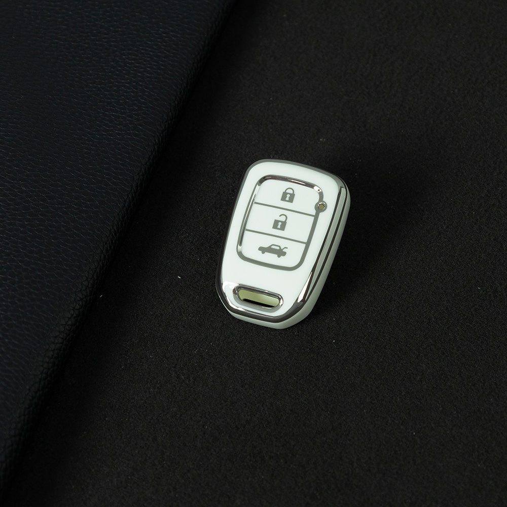 HOM2T1 White-Silver Plating TPU Car Key Case Cover for Honda VEZEL City Fit