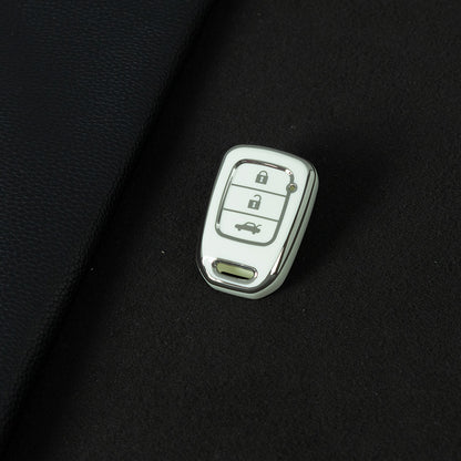 HOM2T1 White-Silver Plating TPU Car Key Case Cover for Honda VEZEL City Fit