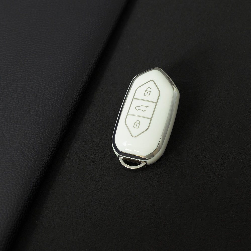 TGA1T1 White-Silver Plating Car Key Cover Fashion TPU Car Remote Key Case Cover Shell Fob for Togg Protector Keyless Keychain Accessories