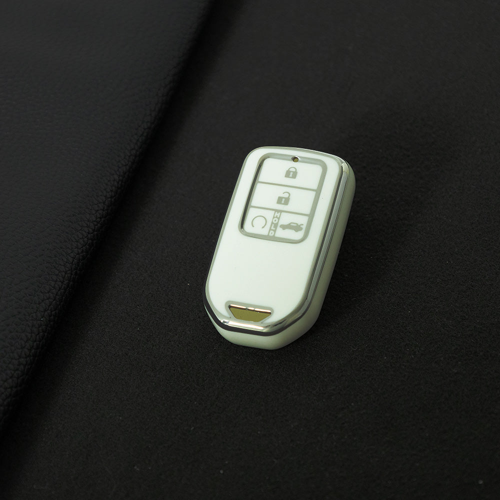 HOA5T1 White-Silver Plating Car Key Cover 4-button High Quality Car Key Fob Cover TPU Holder Case for Honda Elysion Odyssey New Civic Accord CR-V XR-V Vezel