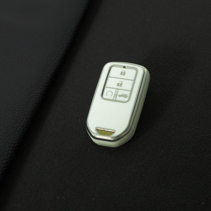 HOA5T1 White-Silver Plating Car Key Cover 4-button High Quality Car Key Fob Cover TPU Holder Case for Honda Elysion Odyssey New Civic Accord CR-V XR-V Vezel