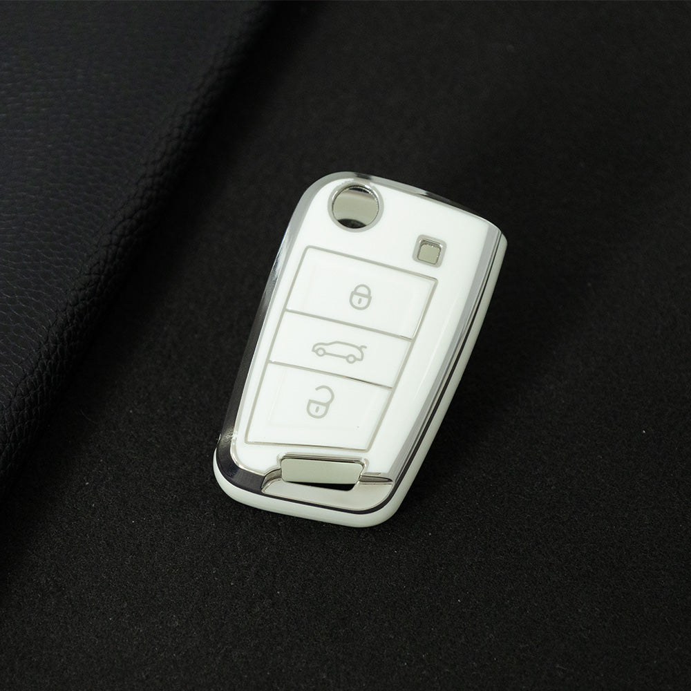 VOA1T1 White-Silver Plating Car Key Cover For Volkswagen Golf 3 buttons