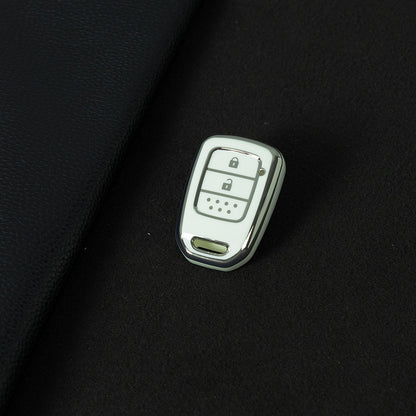 HOM1T1 White-Silver Plating 4 Button TPU Car Key Case Cover for Honda Accord 2016 2017 Civic 2016 2017 2018 2019