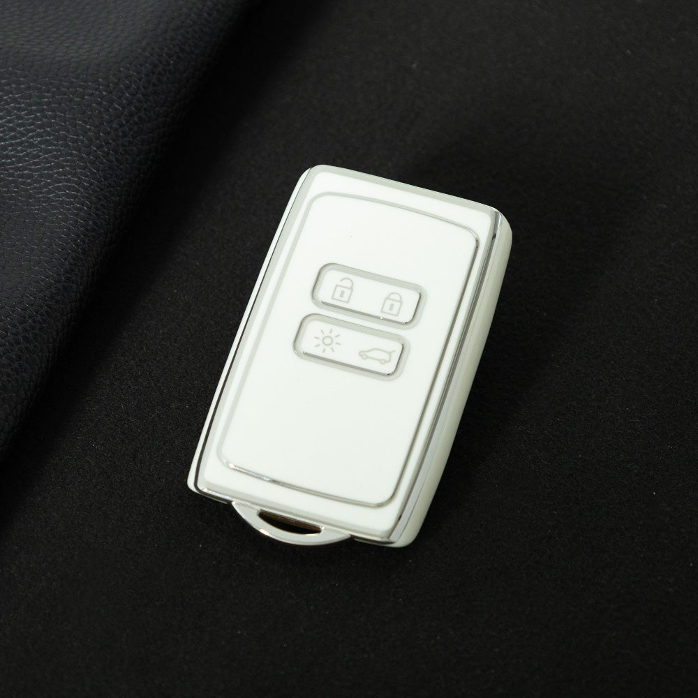 REA1T1 White-Silver Plating Car Key Cover TPU Premium Soft Car Key Case Cover Shell for Renault Koleos Kadjar Talisman FLUENCE CAPTUR Key Ring Keychain Bag Accessory