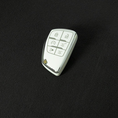 CEV4T1 White-Silver Plating 6-button Car Remote Key Case TPU Soft Key Fob Cover Smart Key Shell Holder Compatible with GMC Chevy Buick