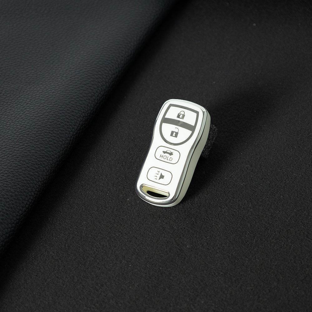 NIJ2T1 White-Silver Plating TPU Car Key Cover for Nissan 350Z Maxima Sentra Armada Titan Kicks Murano