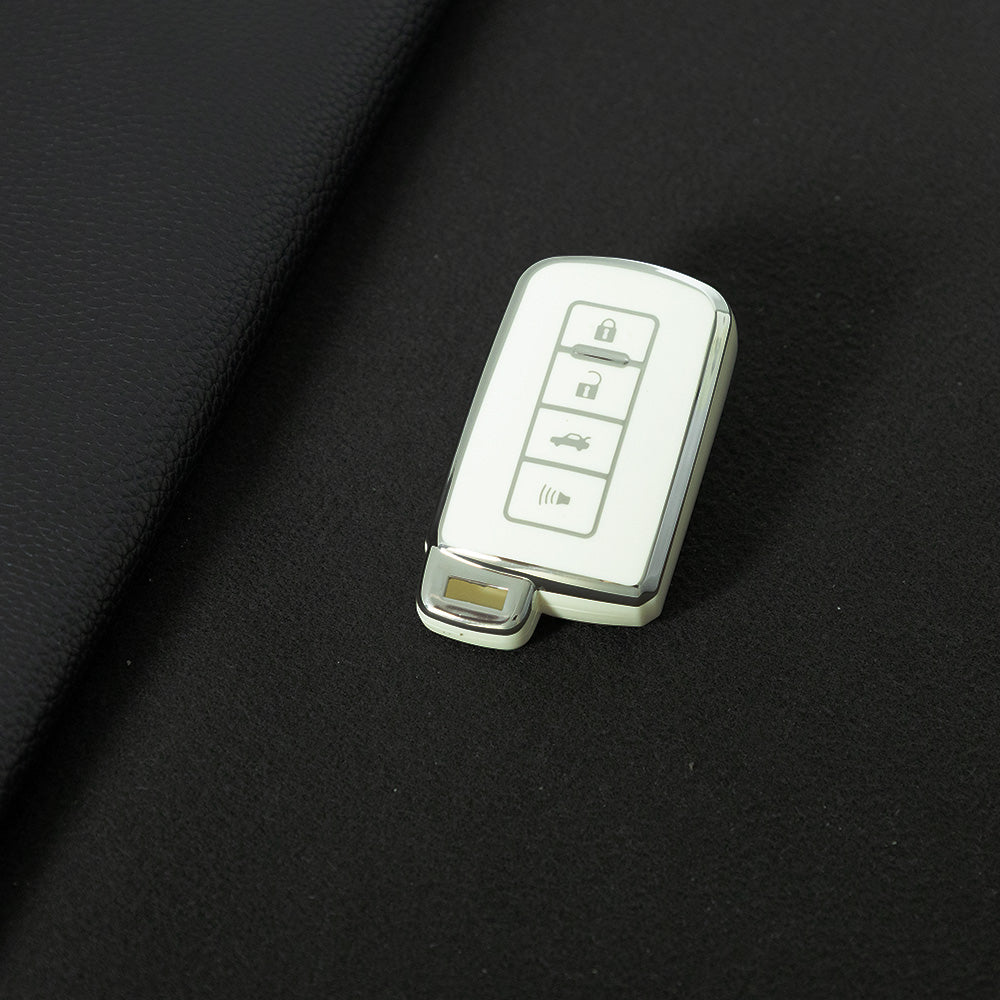 TOD4T1 White-Silver Plating For Toyota Camry TPU Car Key Case Cover Bag Shell Fob Protector 4 Button