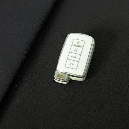 TOD4T1 White-Silver Plating For Toyota Camry TPU Car Key Case Cover Bag Shell Fob Protector 4 Button