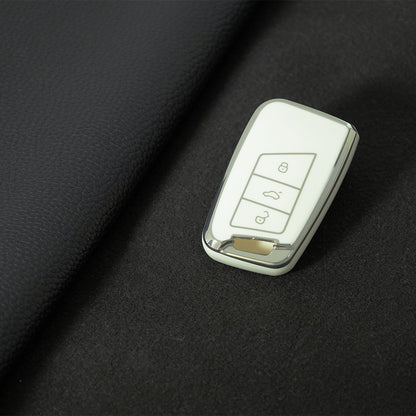VOD1T1 White-Silver Plating Car Key Cover For VW Polo Lavda Jetta Beetle Passat B5 B6 B7 Bora Santana Tiguan Car Key Cover