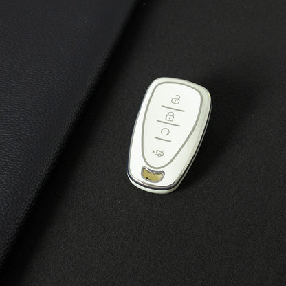 CEA4T1 White-Silver Plating TPU Car Key Case Cover For CHEVROLET Cruze Spark Camaro Volt Bolt Trax Malibu Captiva Equinox Trax Tracker AVEO Lova