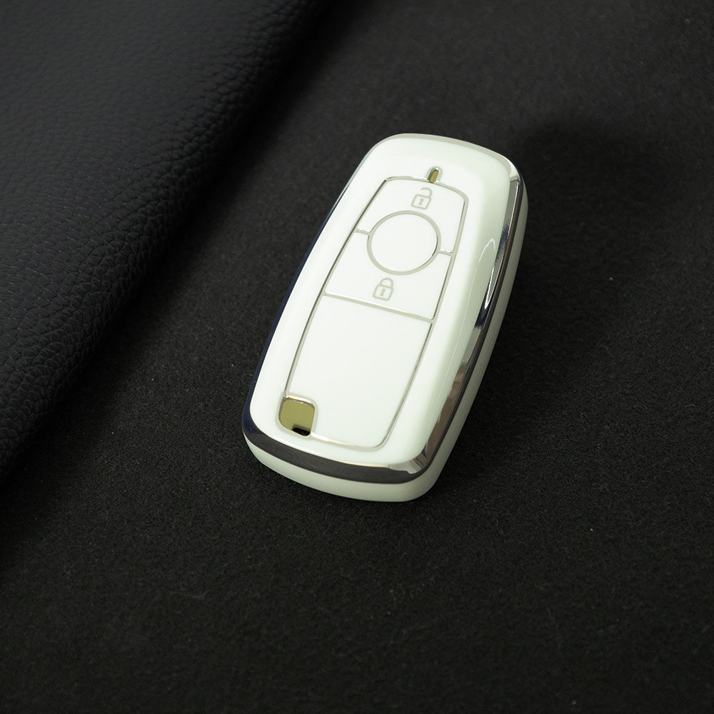 FOB2T1 White-Silver Plating TPU Car Key Cover Fob Fit for Ford F-150 F-250 F-350 Ecosport Edge Explorer Fusion Mustang