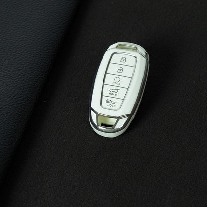 HYS2T1 White-Silver Plating Premium Soft TPU Car Key Case Cover Shell for Hyundai IX25 IX35 MISTRA Elantra Tucson Sonata VERNA LAFESTA