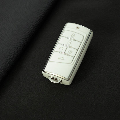 TRA2T1 White-Silver Plating Car Key Cover TPU Premium Soft Car Key Case Cover Shell for Trumpchi GA4/8/6 GS3/GS5/4COUPE/GS8 M6 M8 Key Rings Keychain Bag Accessory