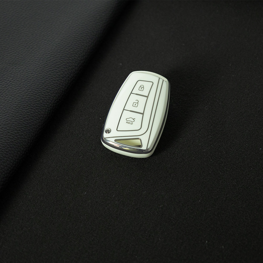 HYH1T1 White-Silver Plating 3 Buttons Car Key Case Cover for Hyundai Santa Fe Sport Ix45 Equus Centennial Genesis G80 Grandeur Azera 2013-2016