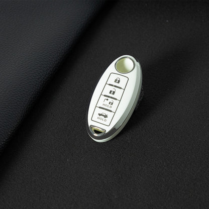 NIB9T1 White-Silver Plating TPU Car Key Case Cover for Nissan Note Qashqai Pathfinder Rogue Versa Infiniti Q50 Kia