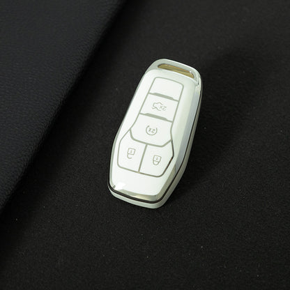 FOC1T1 White-Silver Plating Tpu Car Key Case for Ford Mustang lincoln MKZ MKC MKX EXPLORER Taurus