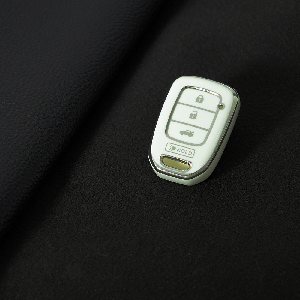 HOM3T1 White-Silver Plating Car Key Cover For Honda Smart Car Key Fob Cover Holder for Accord Civic Passport Pilot Odyssey Ridline HRV CRV-Key Accessories