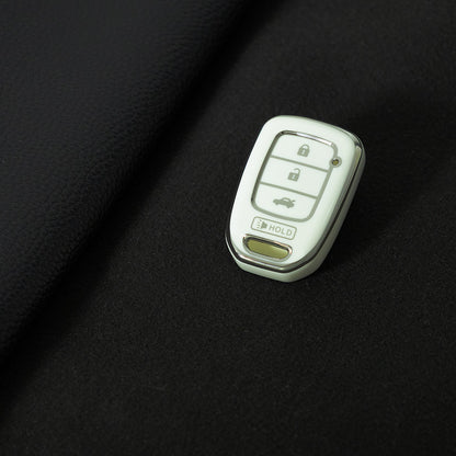 HOM3T1 White-Silver Plating Car Key Cover For Honda Smart Car Key Fob Cover Holder for Accord Civic Passport Pilot Odyssey Ridline HRV CRV-Key Accessories