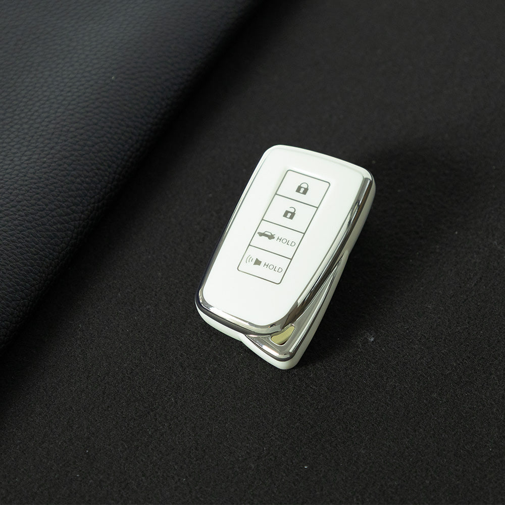 LEA7T1 White-Silver Plating TPU Car Key Case Cover 2014-Up Lexus RX IS ES GS LS NX RS GX LX RC LC