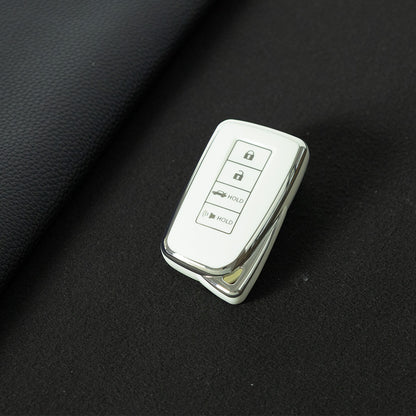 LEA7T1 White-Silver Plating TPU Car Key Case Cover 2014-Up Lexus RX IS ES GS LS NX RS GX LX RC LC