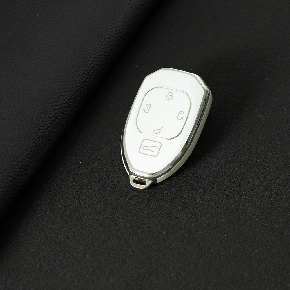 TRE2T1 White-Silver Plating TPU Car Key Cover Fob for GAC Trumpchi GS7 GS8 GM8 GS5 GA6 GM6