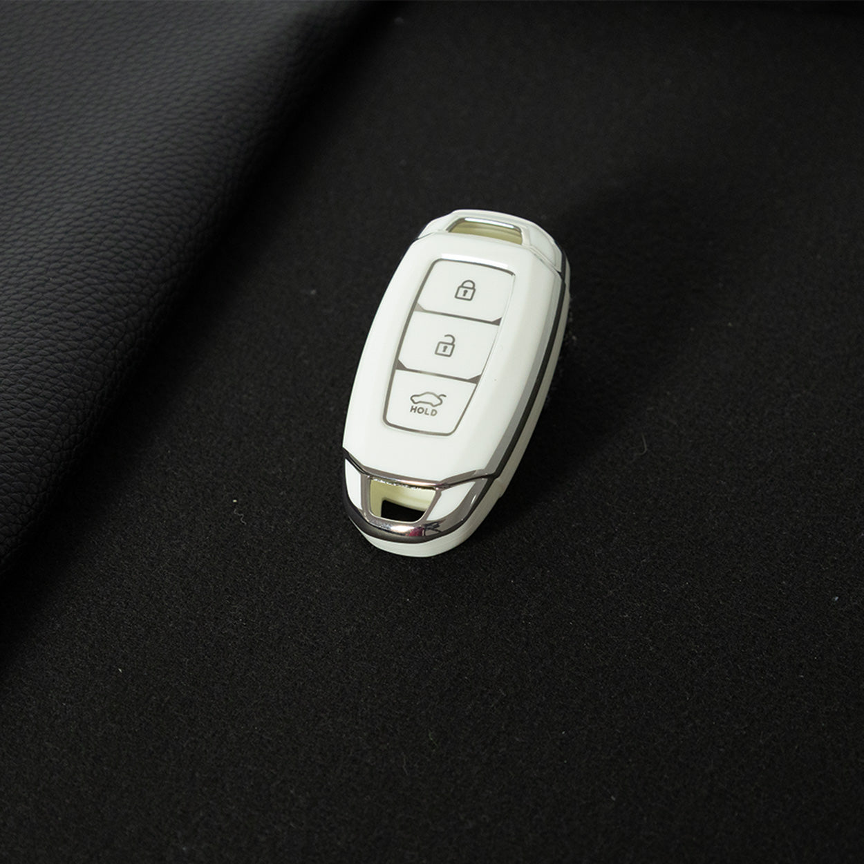 HYA1T1 White-Silver Plating Car Key Cover 3 Buottons TPU Car Key Case Cover Shell Fob Holder for Hyundai Palisade Limited Palisade Elantra Sel Elantra Santa Fe Veloster
