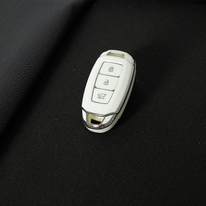 HYA1T1 White-Silver Plating Car Key Cover 3 Buottons TPU Car Key Case Cover Shell Fob Holder for Hyundai Palisade Limited Palisade Elantra Sel Elantra Santa Fe Veloster