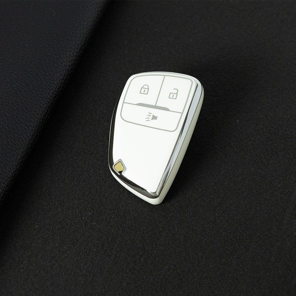 CEV1T1 White-Silver Plating Tpu Car Key Case Fob Cover Shell for Chevrolet Tahoe Suburban for GMC Yukon for Buick ENVISION S Plus Avenir 2020 2021 2022 2023