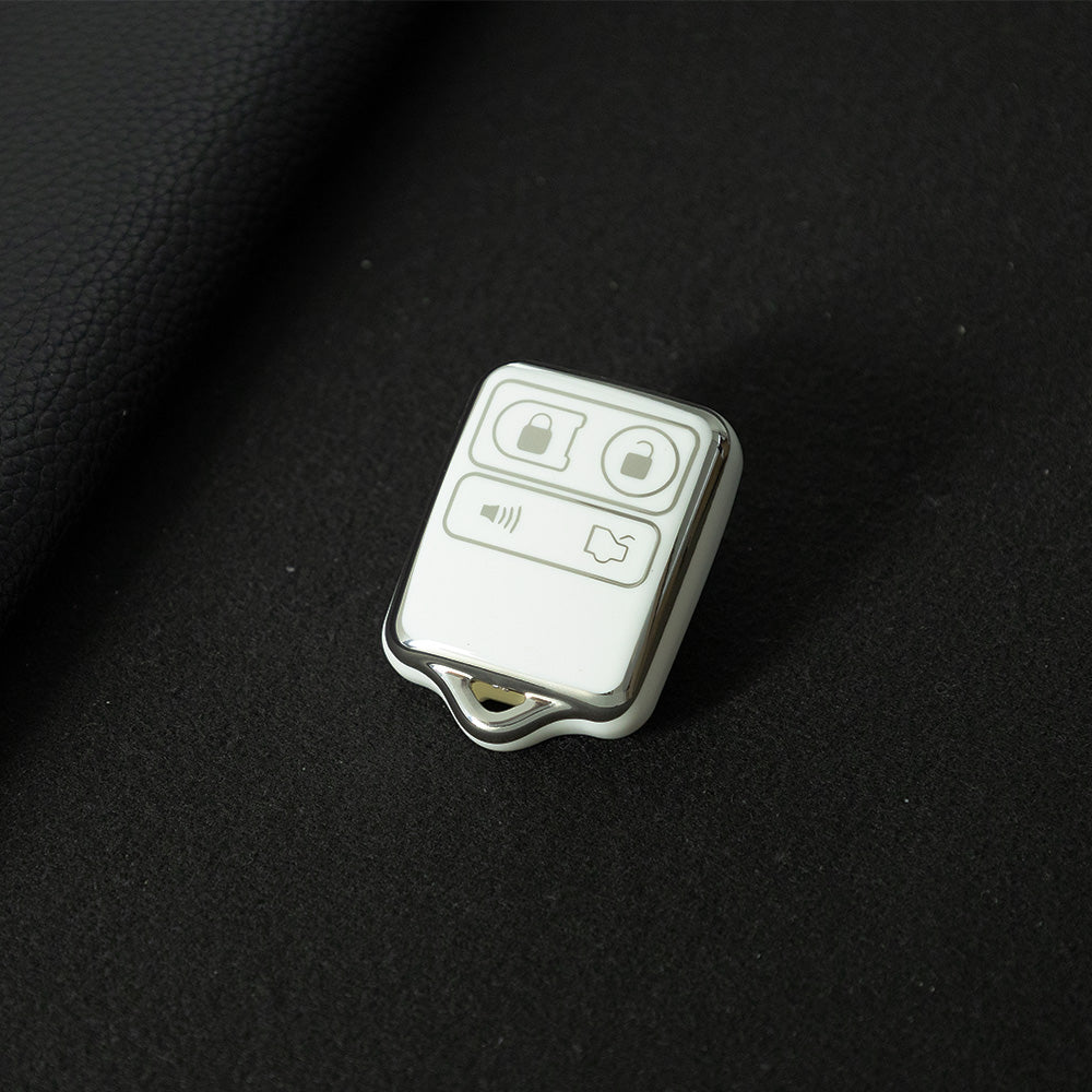 FOK1T1 White-Silver Plating 4 Buttons Key Remote Protective Sleeve Cover for Ford Car Wireless Key Cover Case