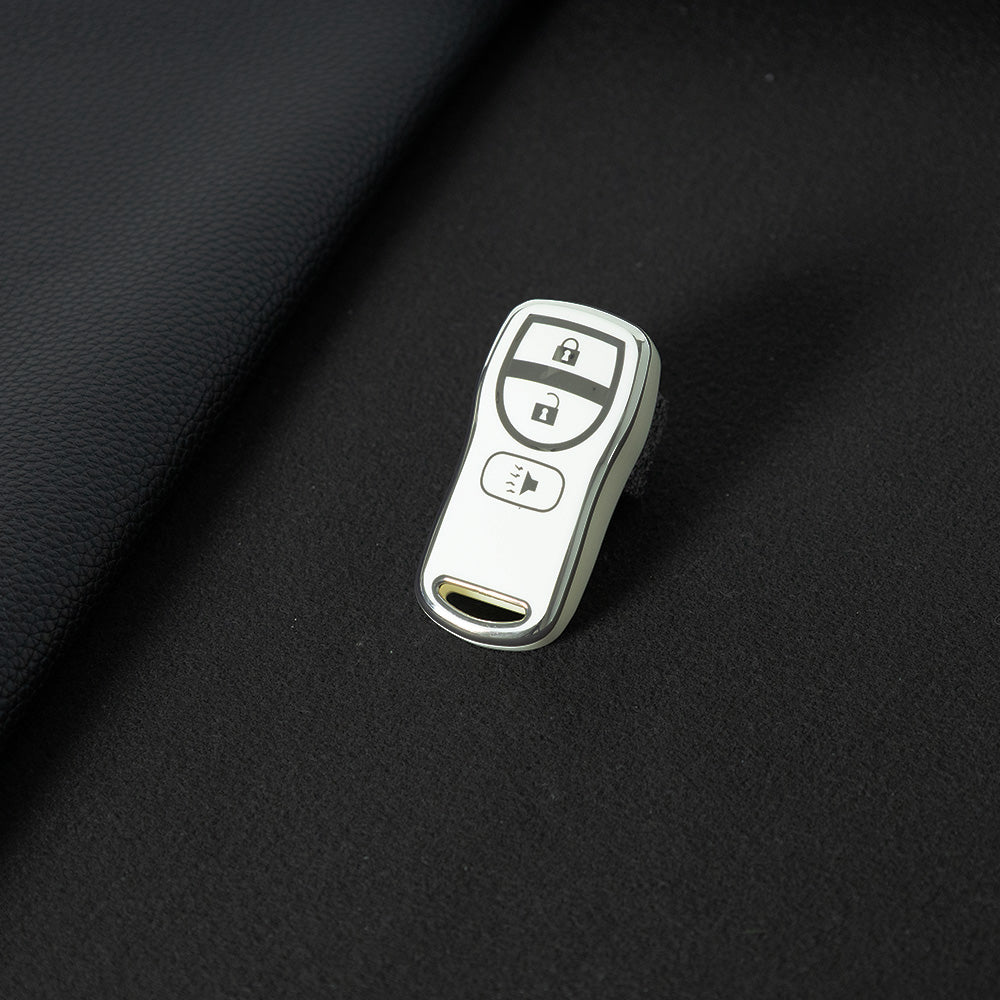 NIJ1T1 White-Silver Plating TPU Car Key Cover for Nissan 350Z Maxima Sentra Armada Titan Kicks Murano