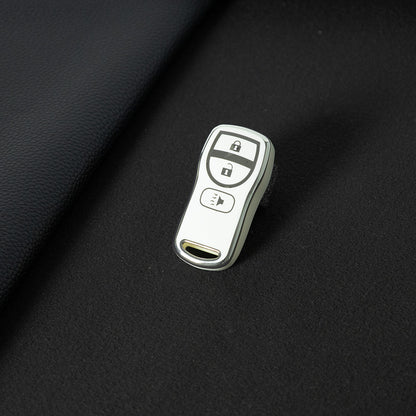 NIJ1T1 White-Silver Plating TPU Car Key Cover for Nissan 350Z Maxima Sentra Armada Titan Kicks Murano