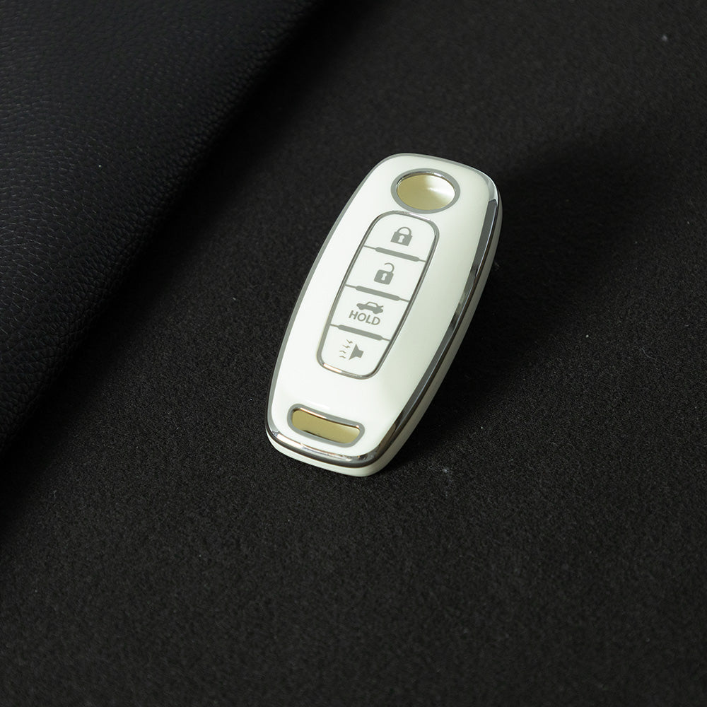 NIA4T1 White-Silver Plating TPU Car Key Cover for Nissan Sylphy Bluebird Teana X-Trail Murano GTR
