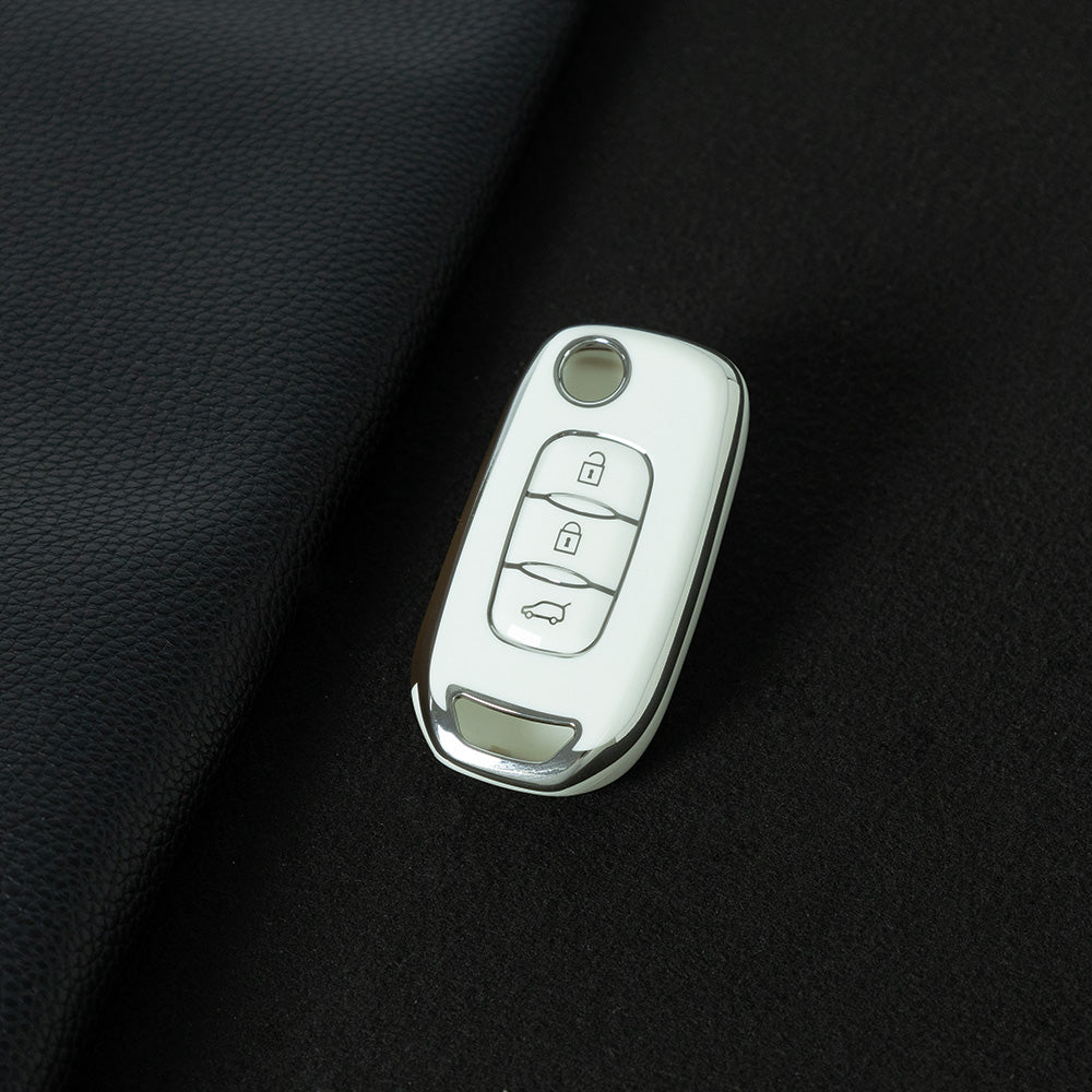 REB1T1 White-Silver Plating Car Key Cover For Renault 3-Button Flip Fob Key Shell Case Remote Cover for Clio Twingo Megane Scenic Laguna Espace Kangoo Safrane Cars