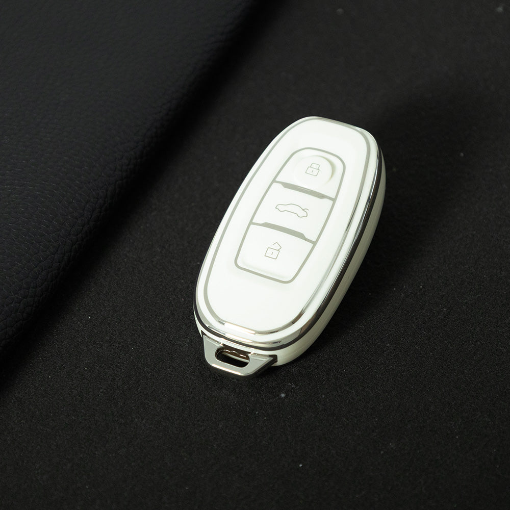 HNC1T1 White-Silver Plating Soft TPU Car Key Case Cover Shell for Hongqi BESTURN B50 B70 E-HS3 H5 H7 Saloon H9 HQ3 HS5 HS7 SHENGSHI Key Rings Keychain Bag