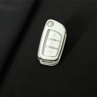 GED1T1 White-Silver Plating Car Key Cover TPU Premium Soft Car Key Case Cover Shell for GEELY Emgrand X7 Sport GT EC Emgrand 7 LC2 GC2 Key Rings Keychain Bag Accessory