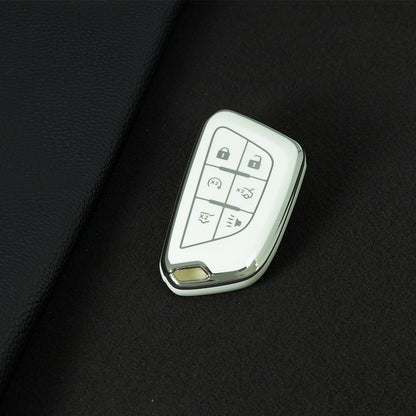 CAB2T1 White-Silver Plating TPU Car Key Case for Cadillac ATS-L XTS XT4 XT5 XT6 CTS CT6 ATS 28T SRX Escalade