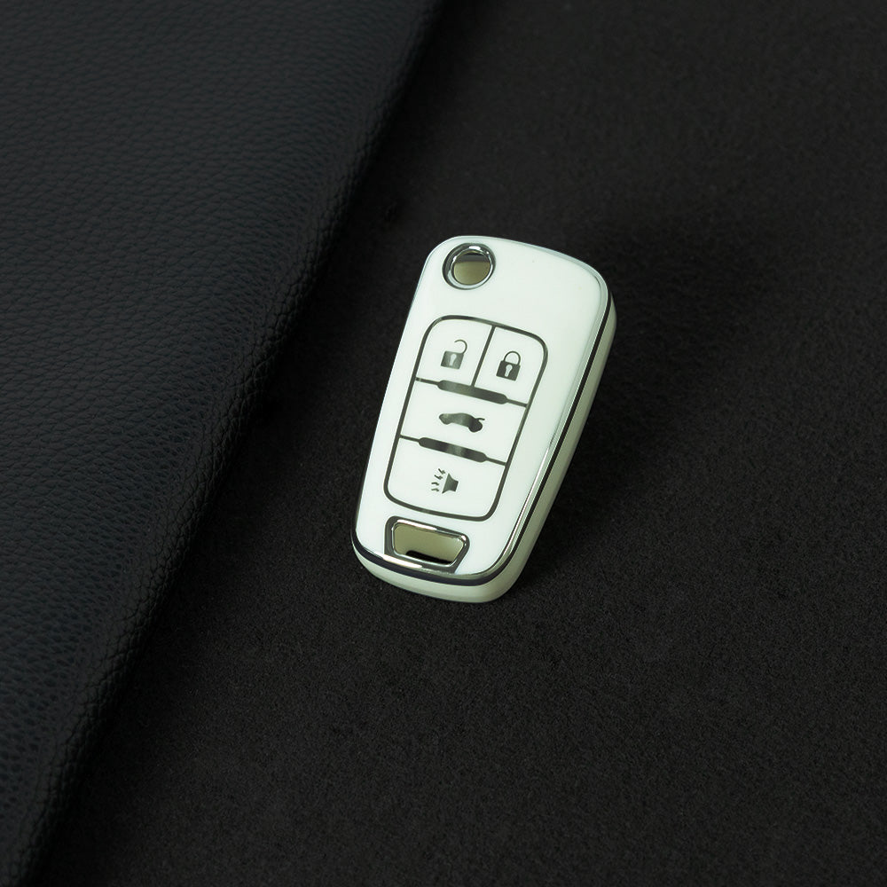 BUE2T1 White-Silver Plating TPU Protective Car Key Fob Cover Shell Buick Chevrolet Cruze Vauxhall Mokka Encore Blazer Model Suitable Key Accessories
