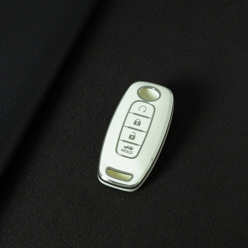 NIA7T1 White-Silver Plating TPU Car Key Cover Fob Holder Suitable for Nissan Sylphy Bluebird Teana X-Trail Murano GTR