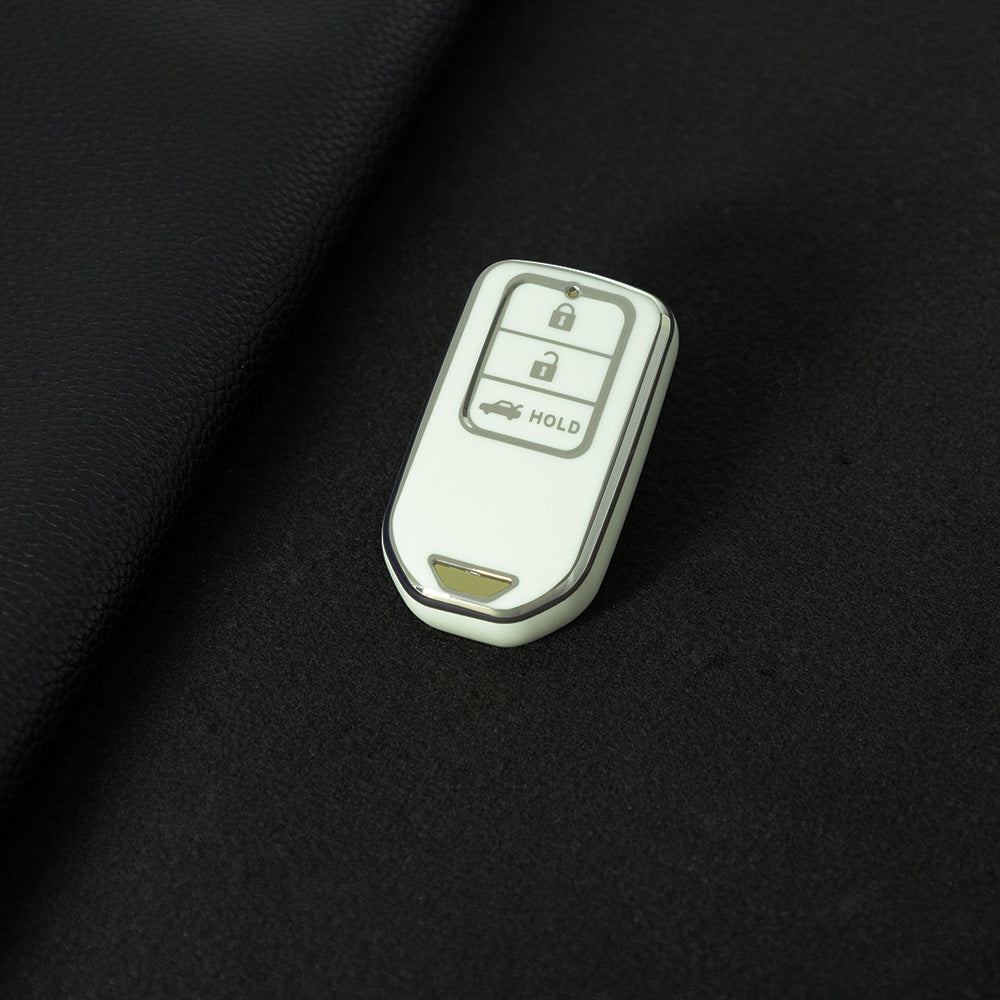 HOA4T1 White-Silver Plating Car Key Cover Premium Soft TPU Car Key Case Cover Shell for Honda Accord Civic CRV Jade XRV Haoying Elysion