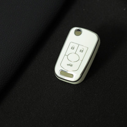 BUD1T1 White-Silver Plating TPU Premium Soft Car Key Case Cover Shell for Buick Old LaCrosse 06 07 08 Year Fold Protection Key Rings Keychain Bag Accessory