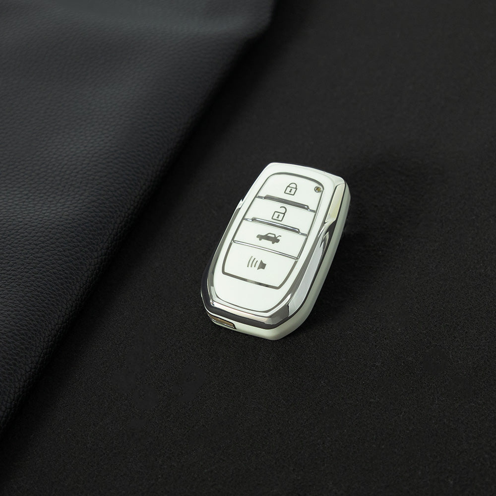 TOC6T1 White-Silver Plating TPU Car Key Case Cover Fob for Toyota Corolla RAV4 CHR Camry Crown Auris Land Cruiser 200 Prado Protector Shell Accessories