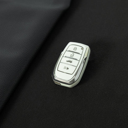 TOC6T1 White-Silver Plating TPU Car Key Case Cover Fob for Toyota Corolla RAV4 CHR Camry Crown Auris Land Cruiser 200 Prado Protector Shell Accessories