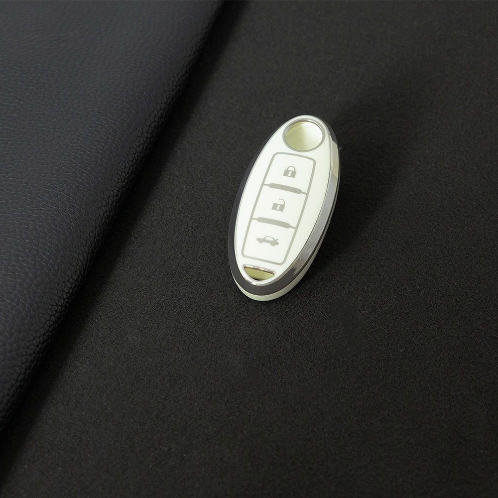 NIB3T1 White-Gold Plating Car Key Cover High Quality Soft TPU 3-Button Popular Key Case Cover Shell for Nissan Patrol Tiida Qashqai X-Trail Juke Navara Car Accessory