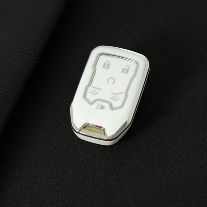 CEB2T1 White-Silver Plating TPU Car Key Case Cover for Chevrolet Colorad Silverado GMC Sierra 1500